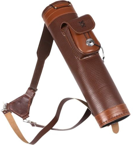 Dinntty Carquois De Tir À l'arc, 24 Pièces, Flèches Réglables, À Bandoulière en Cuir, Exercice De Cible De Chasse À l'arc pour Adolescents Adultes
