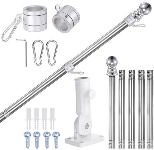 QUARKZMAN Bandera Mástil Kit con Montaje Soporte 6FT Inoxidable Acero Bandera Mástil Kit con 360° Anillo Posición múltiple y Bandera Mástil Soporte para Hogar Porche Barco RV 1 ID