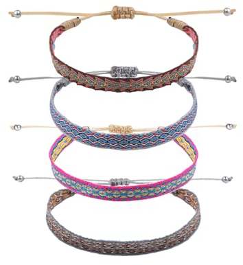 Viwind Boho Armbänder 4 Stück Freundschaftsarmband für Damen Herren Böhmische handgewebt Größenverstellbar Geflochtenes Armband Surfer-Armband (Stil 2-Dunkel)
