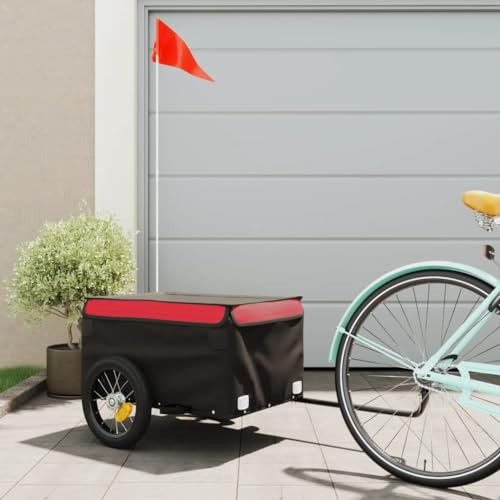 Willood Fahrradanhänger Lastenanhänger Fahrrad Transportanhänger Anhänger Schwarz und Rot 30 kg Eisen 120 x 54 x 44 cm