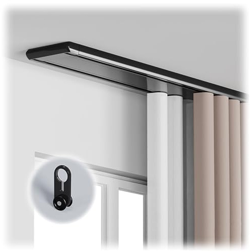 Riel Guía De Cortina Doble De Aleación De Aluminio Riel De Cortina De Techo For Oficina Hogar Sistemas De Rieles De Cortina Silencio Antideslizante(Negro,250cm)