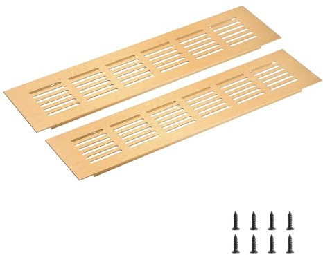 sourcing map Rectangle Ventilation Grille 250x60mm/10x2 Gold Tone | Aluminum Alloy Mesh,Air Vent Cover,Louvered Ventilation Cover,with Mounting Screws for Cabinet Shoe Closet