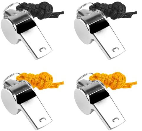 TOPCZY 4Pcs Stainless Steel Whistle,Metal Coach Whistle with 42cm Lanyard