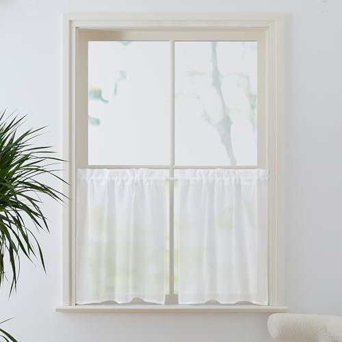 PONY DANCE Cortinas Dormitorio Cortas 60x90 cm Cortinas Blancas Trasparentes Visillos Cortos para Ventanas Cortinas Cocina Ventana Cortinas Habitacion Cortinas Rusticas, 2 Piezas