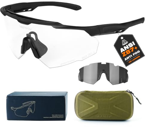 VOZAPOW Lunettes de tir anti-buée avec verres haute définition, lunettes de sécurité tactiques certifiées ANSI Z87.1 pour hommes et femmes