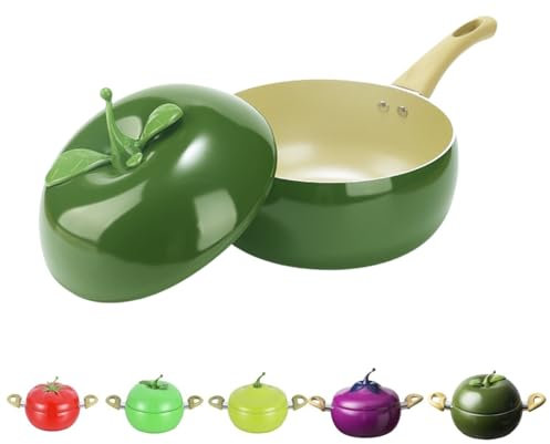 Pentola in ghisa smaltata per pomodori, graziosa pentola antiaderente a forma di frutta e verdura con coperchio, pentola multifunzione con doppi manici (pomodoro rosso) (avocado-b)