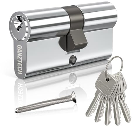 GANZTECH 50/50 (100mm),Chrome Plating Door Barrel Lock,Key Key with 5 Standard Keys,Aluminum Alloy Euro Cylinder Lock,Secure Stable for Wooden,Composite Doors and UPVC