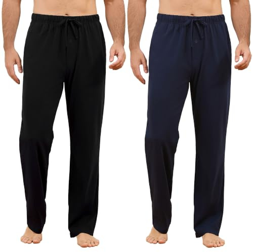 U2SKIIN Men's Cotton Pajama Pants Soft Pjs Bottoms Lounge Sleepwear 2Pack | Breathable, with Pockets & Elastic Waist, for Sleep & Loungewear, All Season
