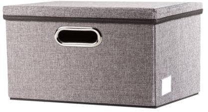 Prandom Caja de almacenamiento plegable con tapa[Paquete de 1],cajas almacenaje decorativas,Contenedor organizador de lino con asa,gris(29x22x17)