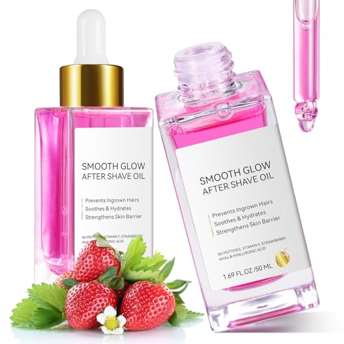 Strawberry After Shave Oil to Reduce Ingrown Hairs & Hydrate Skin, After Shave Women Strawberry Skin Treatment with Hyaluronic Acid & Peptides to Soothe Razor Burn for Men and Women(50ml)
