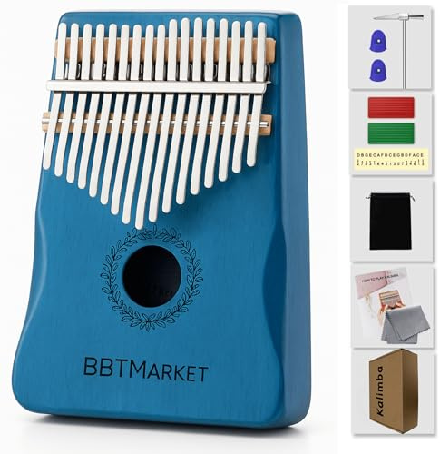 Kalimba Set – 8-teiliges Fingerklavier Musikinstrument mit 17 Tasten – inkl. Tasche, Stimmhammer & Zubehör – aus Massivholz –Klaviergeschenk für Erwachsene, Kinder, Anfänger (Ocean Blau)