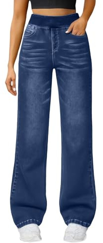 BFYSFBAIG Jeans for Women UK, Pull on High Rise Flared Jeans Bootcut Elastic Waisted Straight Denim Pants Stretch Denim Trousers for Ladies UK M Blue