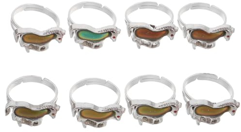 DEARMAMY Bagues Humeur Ajustables à Changement de Température, Bijoux pour Femmes et Garçon et Filles, Motifs Animaux Mignons, Lot de 8 Pièces, Accessoires Fête et Présent, Taille Unique