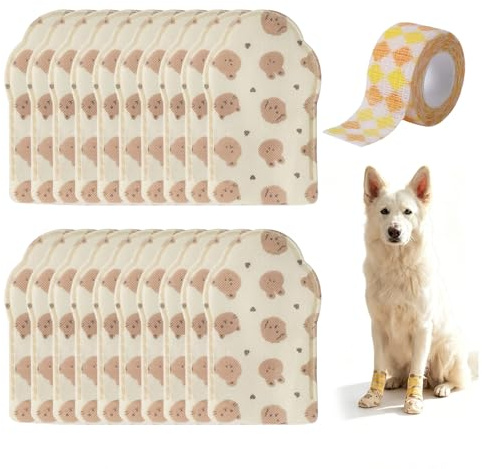 Thhiit Disposable Dog Boot Cover with Bandages, 20 Pcs Pets Paw Protectors Stop Licking, Cute Waterproof Pets Paw Shoes for Dogs, Cats