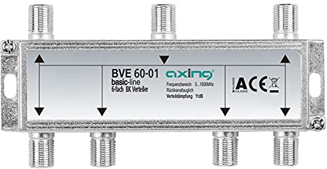 Axing BVE 60-01 Splitter 6 Vie, 5-1006 MHz partitore antenna con connettore F, per digitale terrestre e tv via cavo