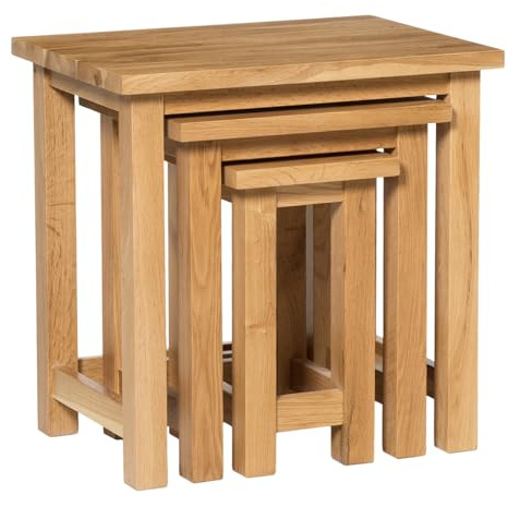 Hallowood Furniture Waverly Oak Nest of Tables, Set of 3 Solid Wooden Nesting Tables, Light Oak Coffee Table, Space-Saving Occasional/Side Table, Hallway, Lounge or Living Room Furniture