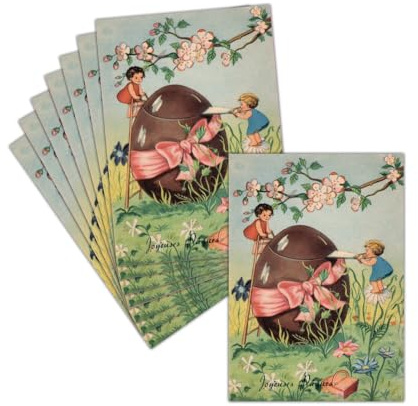 MERCI-FACTEUR.COM Carte Ancienne Joyeuses Pâques - 8 Cartes Postales (3 Formats Dispos) - Carte Enfants Découvrant Un Å“uf En Chocolat