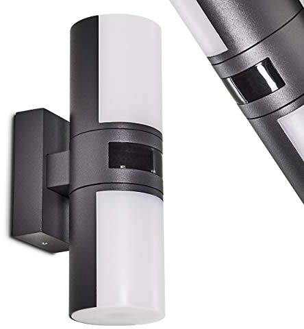 LED Außenwandleuchte Baulund m. Bewegungsmelder, Wandlampe aus Metall in Anthrazit, Gartenbeleuchtung m. 15 Watt, 1000 Lumen, 3000 Kelvin (warmweiß), moderne Wandleuchte für Terrasse/Hof/Haustür, IP54