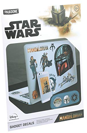 The Mandalorian Gadget-Aufkleber - Offiziell lizenziertes Star Wars, 4 Blätter wasserfester & wiederverwendbarer Aufkleber für Geräte, Geschenk für Lucasfilm-Fans