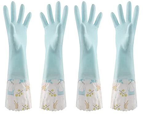 Skrsila Gants à Vaisselle 2 Paires de Gants Ménage Longs Antidérapants en Caoutchouc Etanche Gants de Nettoyage pour Ménage, Cuisine, Salle de bain