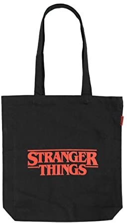 Grupo Erik Stranger Things Logo Svart Bomullskasse - Shoppingväska 14x15x4 Tum | 37x39x10 cm - Kanvasväska - Presentpåse - Stranger Things Merchandise - Miljövänliga Gåvor