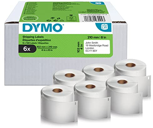 DYMO Original LabelWriter Versandetiketten für LabelWriter 5XL/4XL-Etikettendrucker | 102 mm x 210 mm | 6 Rollen mit je 140 leicht ablösbaren Etiketten (840 Stück) | selbstklebend