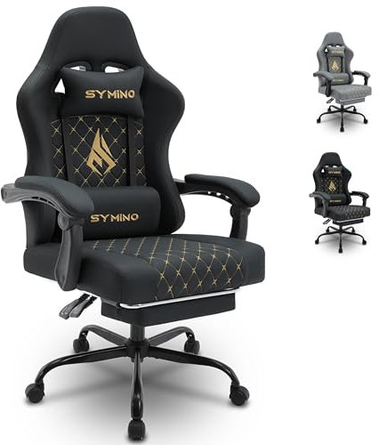 symino Gaming Stuhl – Racing Stuhl Design Gamer Stuhl, Ergonomischer Gaming Stuhl mit Fußstütze, Bürostuhl PU-Leder, Black