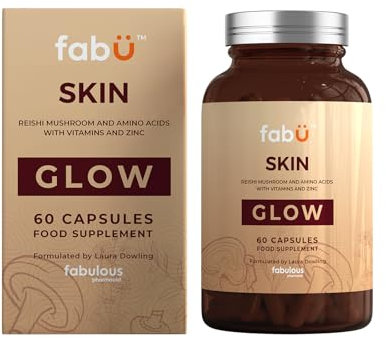 fabÜ Skin-Hair-Nails Glow - Collagen Boosting Multivitamin with Reishi Mushroom & Vitamins - Beauty Supplement with 60 Capsules with 12 Active Ingredients