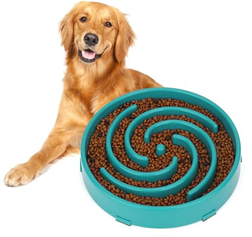 Green Slow Feeder Maze Puzzle Bowl - Large Dog Non Slip Food Feeding Dishes, Interactive, Bloat Stop, Choking Prevention
