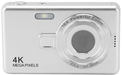 Digital Camera, 12MP 1080P 16X Digital Zoom Auto Focus Vedio Camera with 2.4in Screen, Compact Anti Shake Vlogging Camera for Students Kids (Silver)
