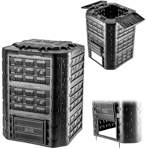 KADAX Composteur modulaire pour déchets de jardin, composteur de jardin en plastique, poubelle à compost avec ventilation et irrigation, bac à compost, composteur rapide (noir, 950 L)