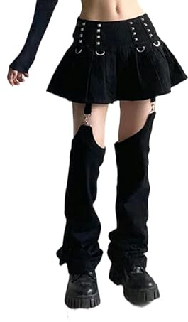 Gothique Alt Vêtements Pantalon Cargo Jupe Emo Évider Patchwork Y2k Cyber ​​Jeans Techwear Harajuku Années 90 Punk Rivet Grunge Pantalon-1-L