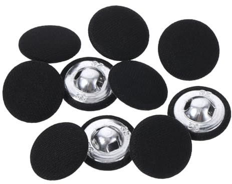 Jeffdad 20mm Fabric Covered Black Buttons, Round Covered Metal Shank Sewing Buttons Vintage Covered Cloth Button for Suits Jacket Dress Blouses(10)