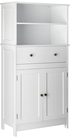 Bonnlo Badezimmerschrank, Badezimmerkommode mit verstellbare Regal, mehrzweckschrank, 30 cm Breit Aufbewahrungsschrank, Badeschrank für Badezimmer,Wohnzimmer,Schlafzimmer,Weiß,60X30X118cm