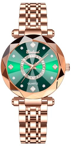 JewelryWe Orologio da Donna Impermeabile Diamante: Orologio da Polso Regolabile Ocean Heart Multi-faceted Glass Numeri in Zirconi Idee Regalo per lei