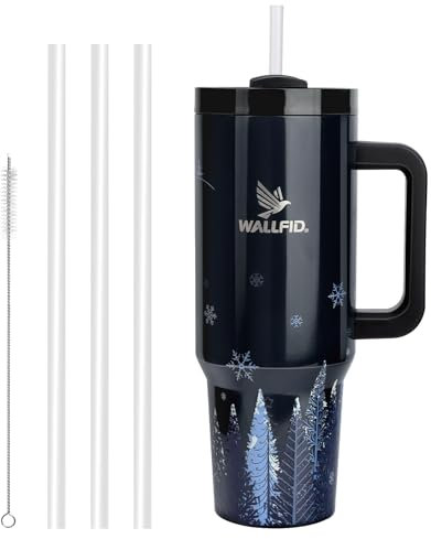 WALLFID Gobelet de 40oz en Acier Inoxydable Isolé sous Vide, avec Couvercle et Paille, Idéal pour Boissons Chaudes/Froides, Parfait pour Café, Thé, Smoothies, etc (Hydra d'Ébène)