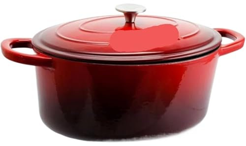 Casserole Cocottes Artisan ovale en fonte émaillée, cocotte ronde en fonte 7 litres Pour Braiser(Red)