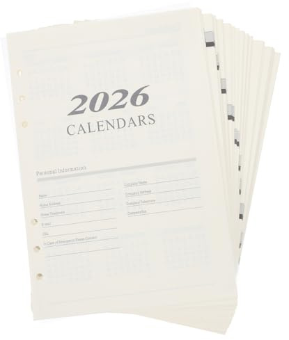 Homoyoyo Recharges Pour Agenda Mensuel Anglais Inserts De Calendrier 2026 – Feuilles Mobiles À 6 Trous – Format A5 – Feuilles D'Agenda Journalières Rechargeables Pour Le Bureau À