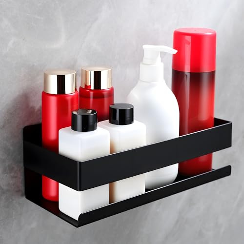 Cooeco Duschablage Ohne Bohren Schwarz, Duschregal Badregal Ohne Bohren Shampoo Halterung für Dusche Badezimmer Regal Edelstahl