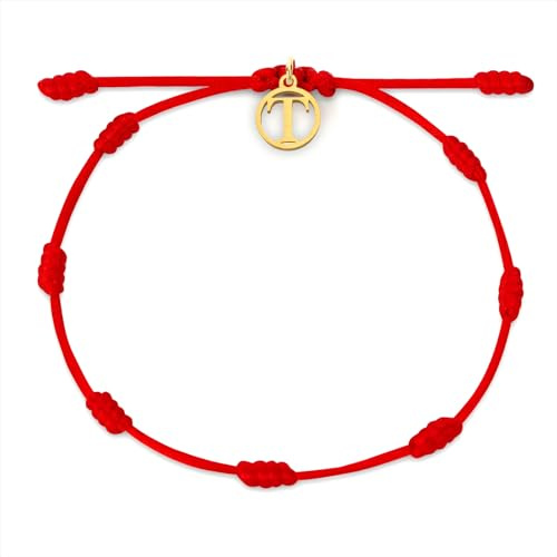 Aurigian Red String Bracelet with Initial Letter and 7 Protective Knots – Adjustable Kabbalah Bracelet for Women & Men, Personalized Good Luck Charm for Positive Energy (T)