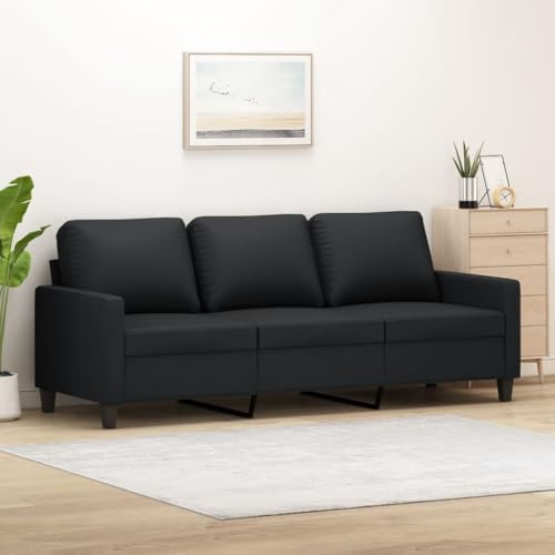 Emmtore Sofá de 3 plazas de Cuero sintético Negro 180 cm