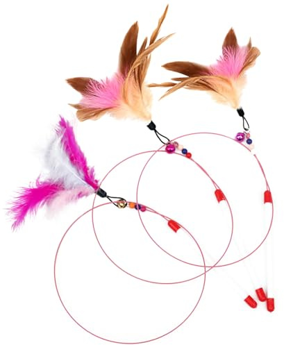 3Pcs Feather Teaser Cat Toy, Interactive Feather Teaser Wand with Bells , Cat Toys,Interactive Cats Catcher and Exerciser Wand for Cats and Kitten Playing, with Feathers, Bell and Flexible Wire