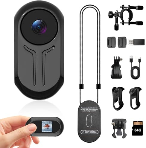 2K Mini Body Camera, Thumb Action Camera, Vlogging Cam, POV Video Recorder | 64GB SD Card Included, Audio and Video Recording, Magnetic, Portable Waterproof, Pet Traval Vlog Bike Sports