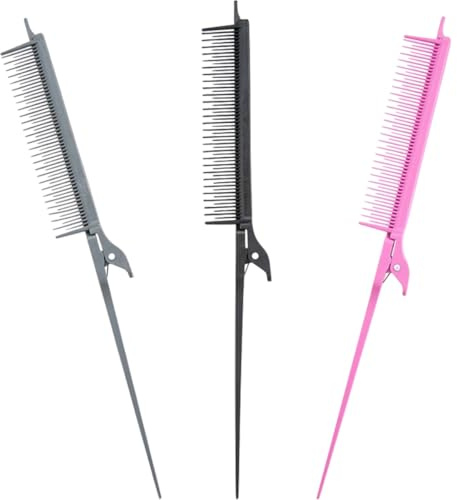 Lurrose Peine Cabello de Fibra de Carbono, 3 Piezas (gris, Rosa Fucsia, Negro), Peine para Raya y Cardar, Ligero y Flexible, Adecuado para Teñir y Peinados Profesionales, Uso en Salón