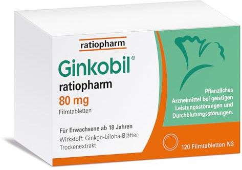 Ginkobil® ratiopharm 80 mg Filmtabletten stärken die Gedächtnisleistung und Konzentrationsleistung* mit dem Extrakt aus Ginkgo biloba, 120 Filmtabletten