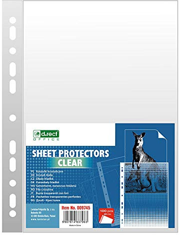 D.RECT Prospekthüllen A4 – 45 Mikron – 100 Stück – Klarsichthüllen mit Universallochung – Dokumentenhüllen Transparent – für Büro, Schule und Archivierung