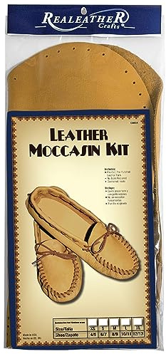 Realeather C4604-03 Adult Moccasin Leathercraft Kit, Size 8-9, Golden Tan, 1-Pair