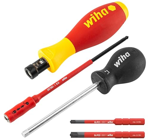 Wiha Juego de destornilladores dinamométricos TorqueVario®-S electric 0,8-5,0 Nm PlusMinus/Pozidriv, de 5 unid., con limitación del par de apriete de ajuste variable (38074)