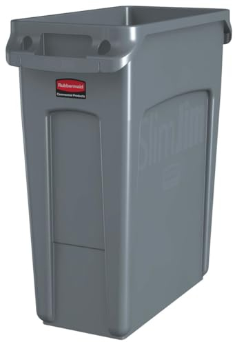 Rubbermaid Commercial Products 1971258 Collecteur à Déchets Slim Jim avec conduits d'aération 60 l Gris