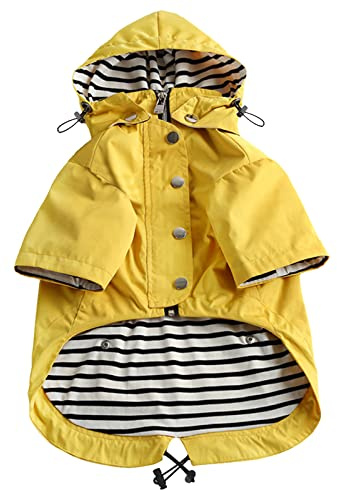 MOREZI Chubasquero para Perros con Cremallera y Botones Reflectantes, Resistente al Viento y a la Lluvia, cordón Ajustable, Capucha Desmontable-Amarillo-XL